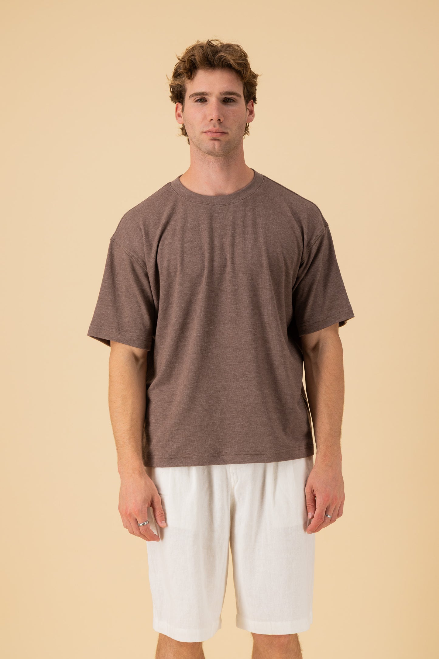 Boxy T-Shirt Poly Plush Brown, front view