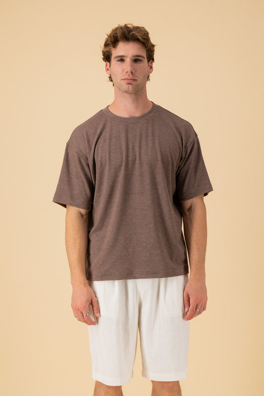 Boxy T-Shirt Poly Plush Brown, front view