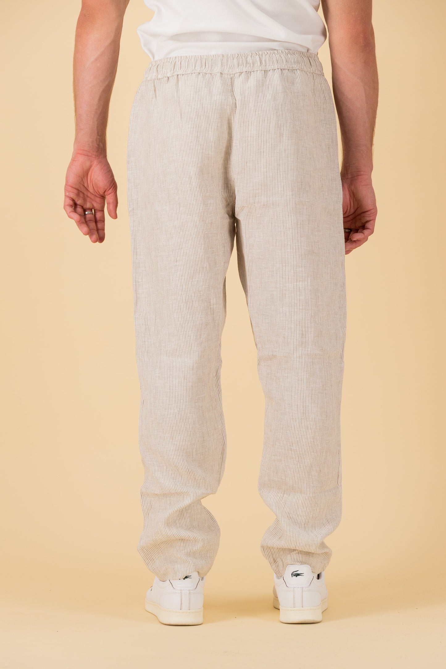Comfort Pants 100% Linen Thin Stripe Sand, back view