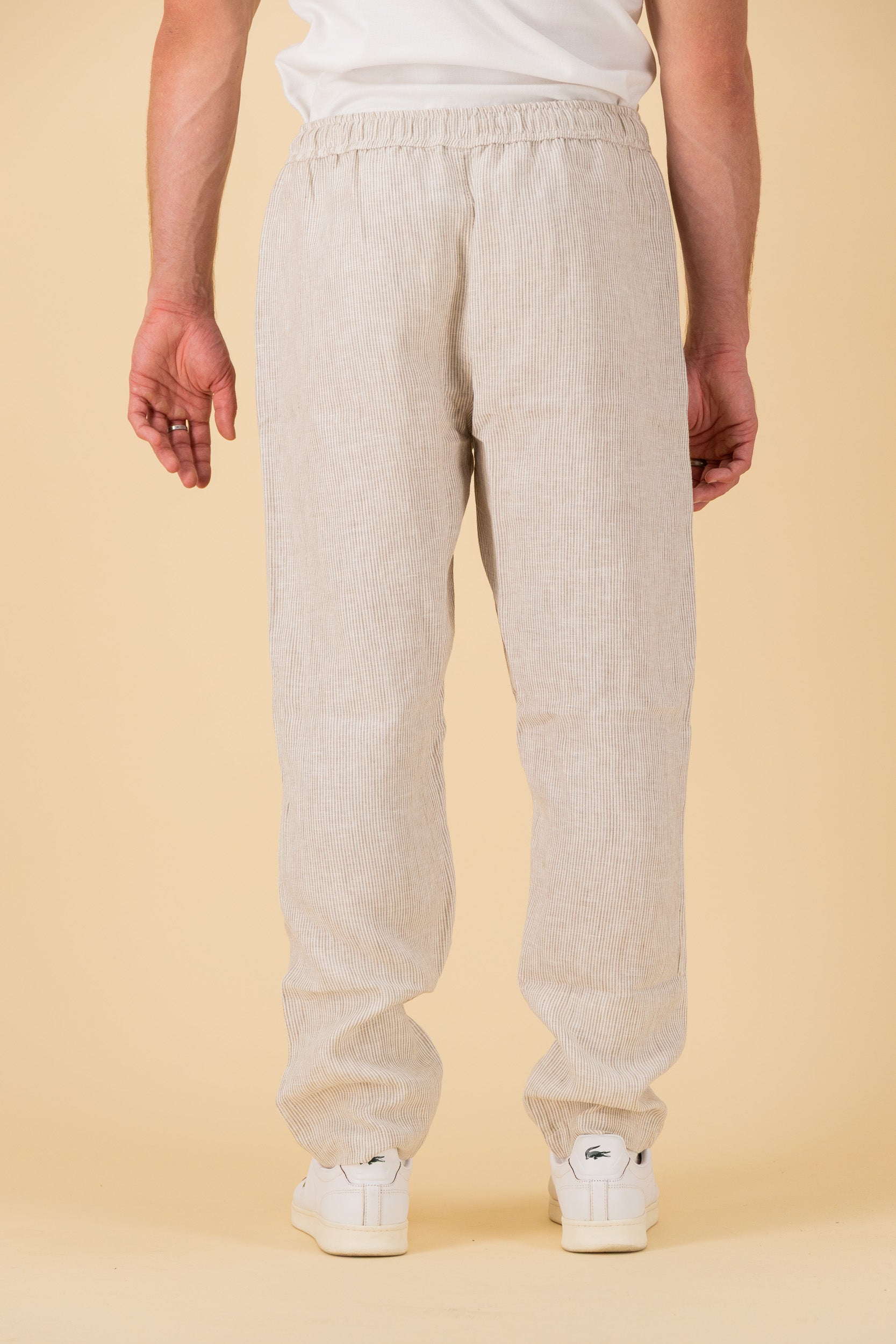 Comfort Pants 100% Linen Thin Stripe Sand, back view