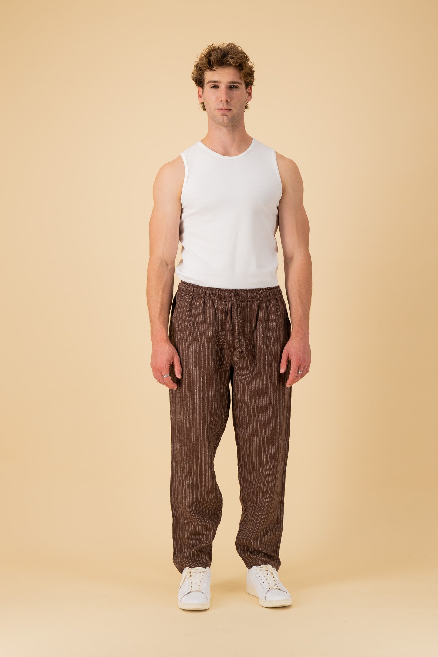 Comfort Pants 100% Linen Ticking Stripe Chocolate, alternate view