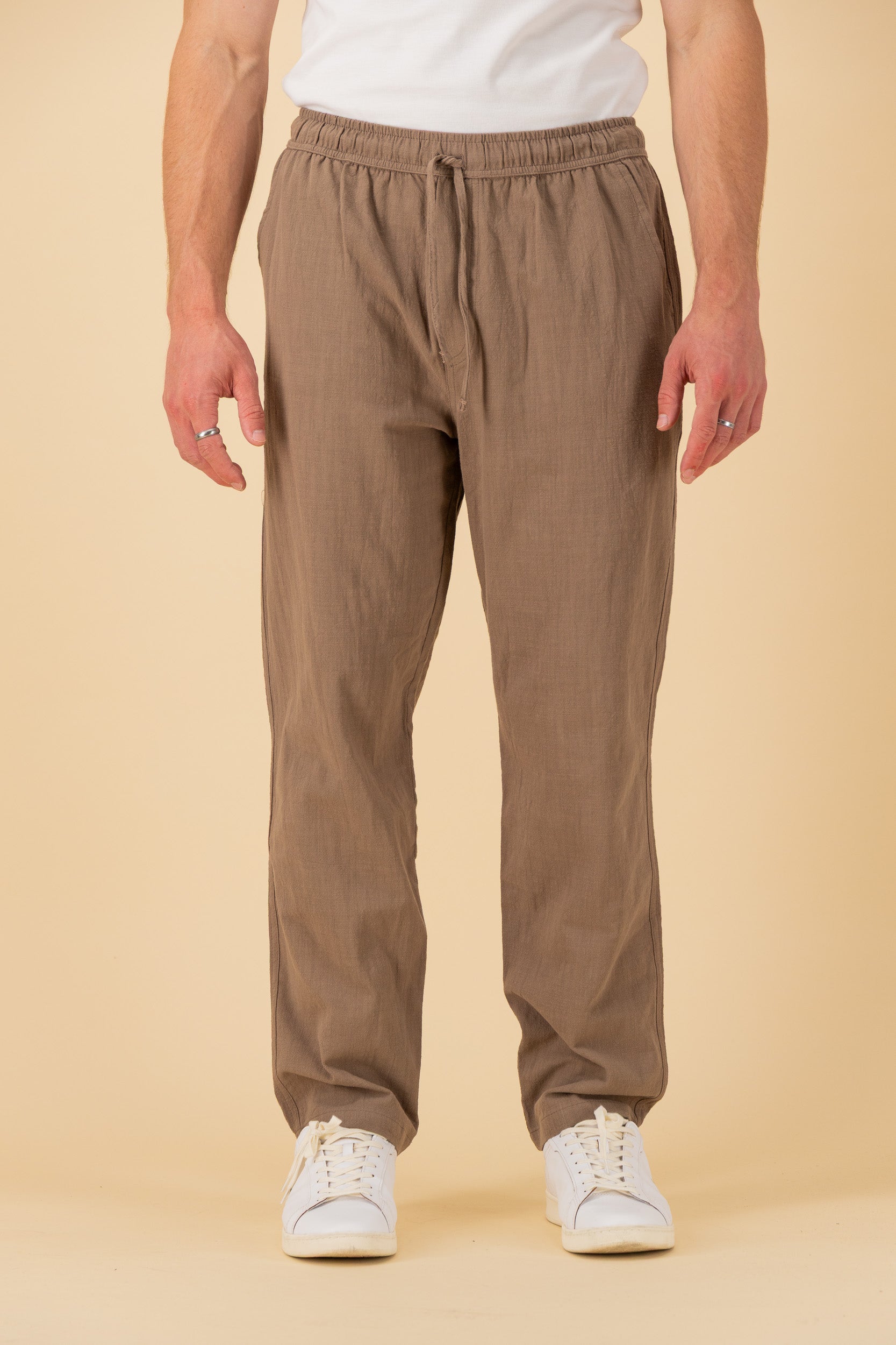 Comfort Pants Cotton Crinkle Taupe, front view