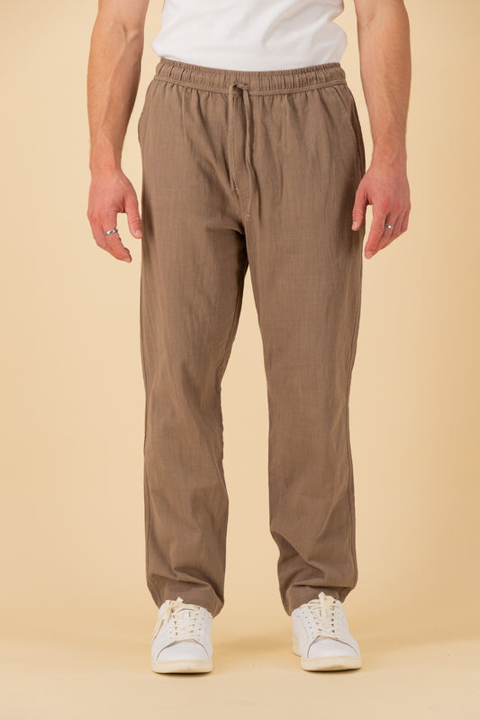 Comfort Pants Cotton Crinkle Taupe, front view