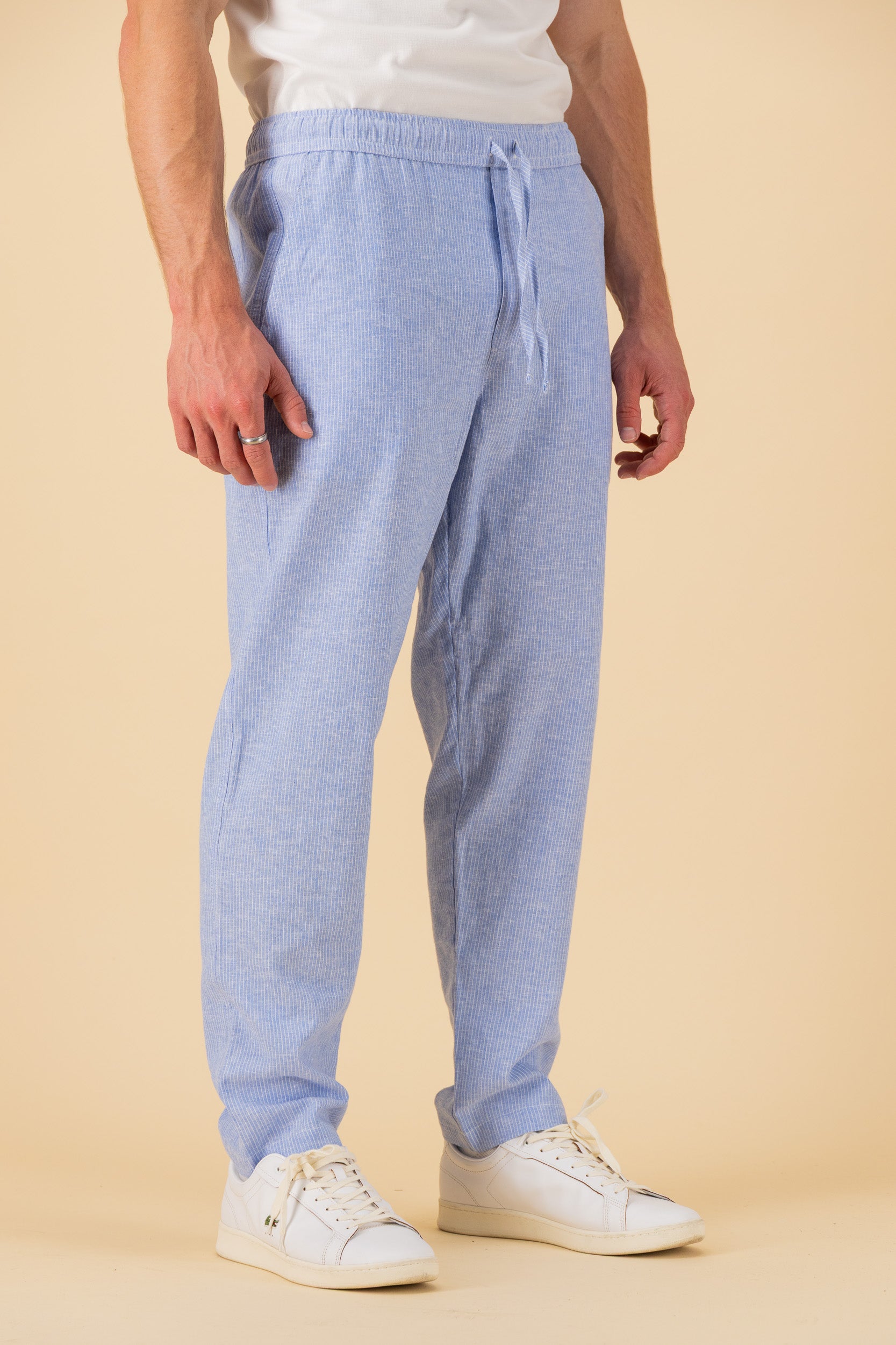 Comfort Pants Linen Cotton Thin Stripe Sky, side view