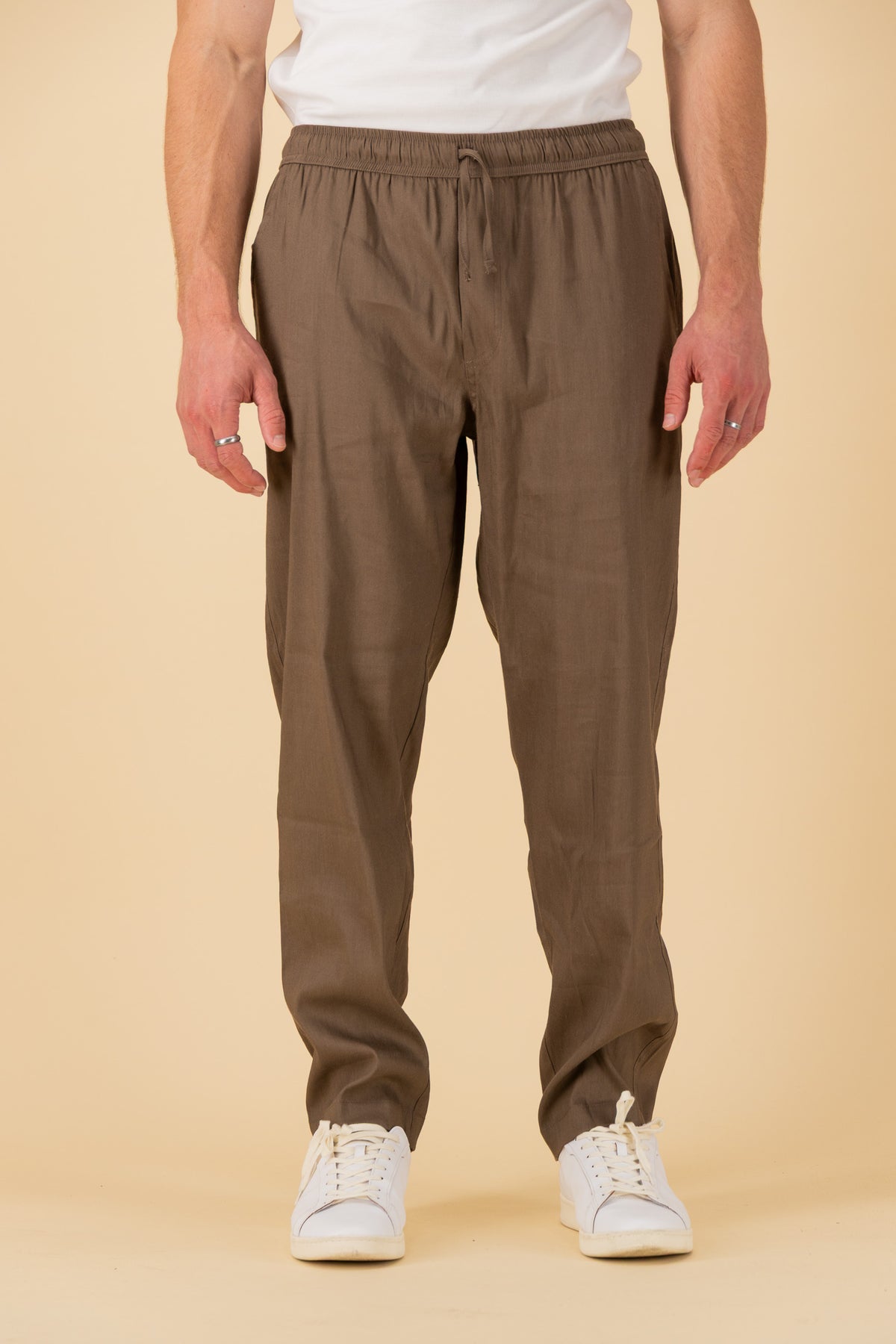 Comfort Pants Linen Viscose Lycra Chocolate, front view