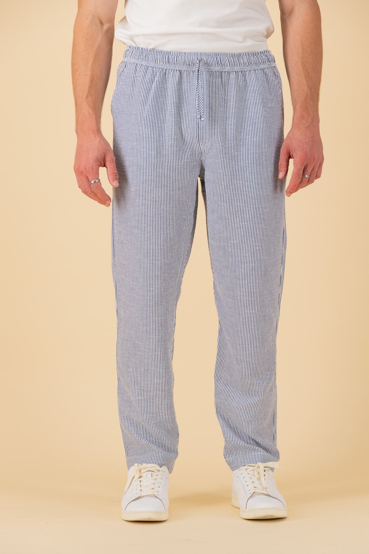 Comfort Pants Nylon Rayon Thin Stripe Denim, front view