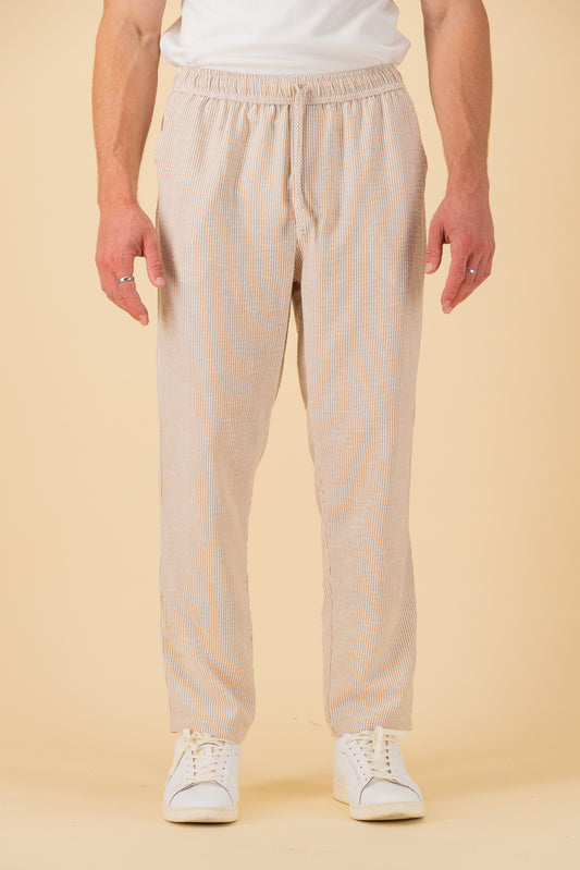 Comfort Pants Nylon Rayon Thin Stripe Mocha, front view