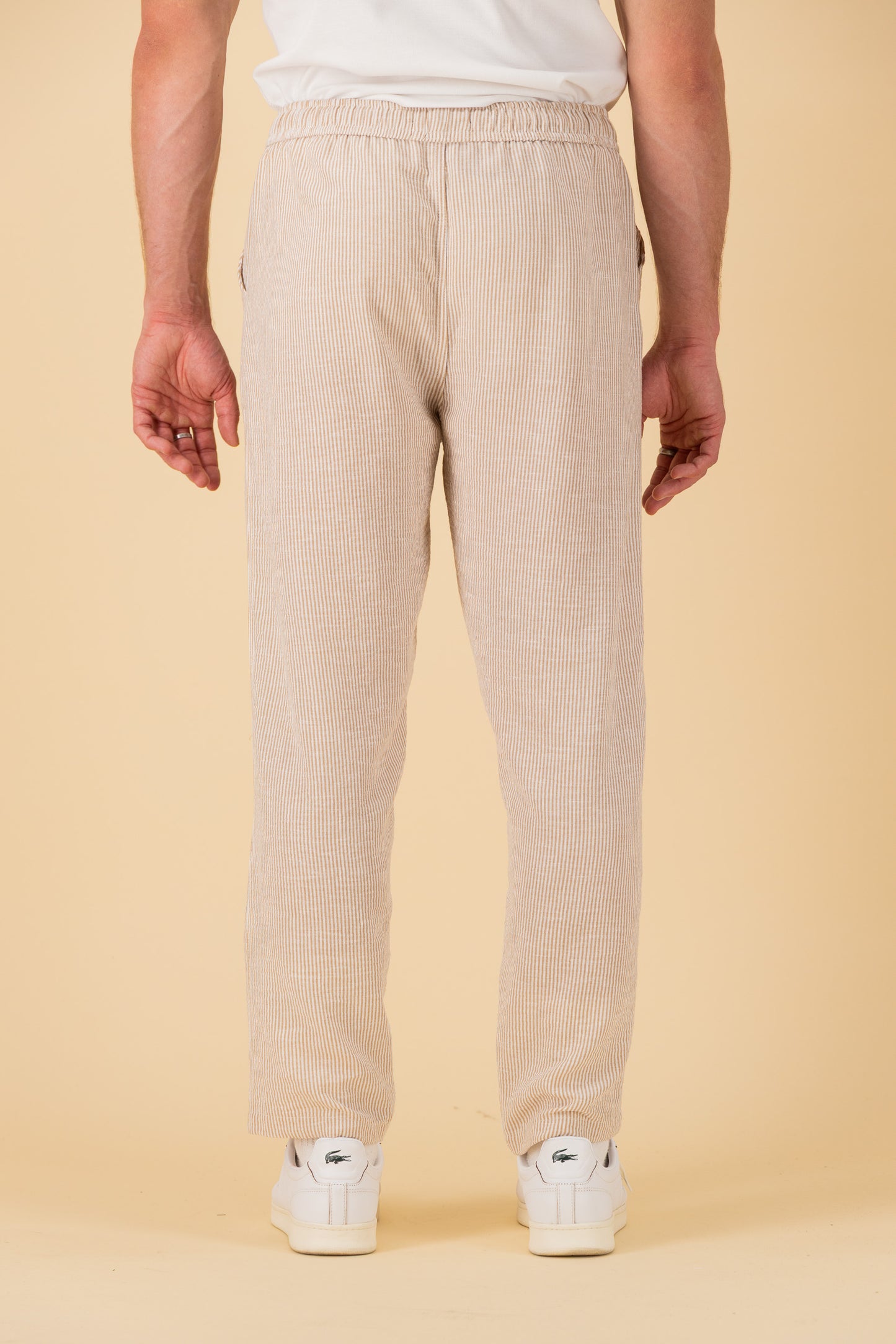 Comfort Pants Nylon Rayon Thin Stripe Mocha, back view