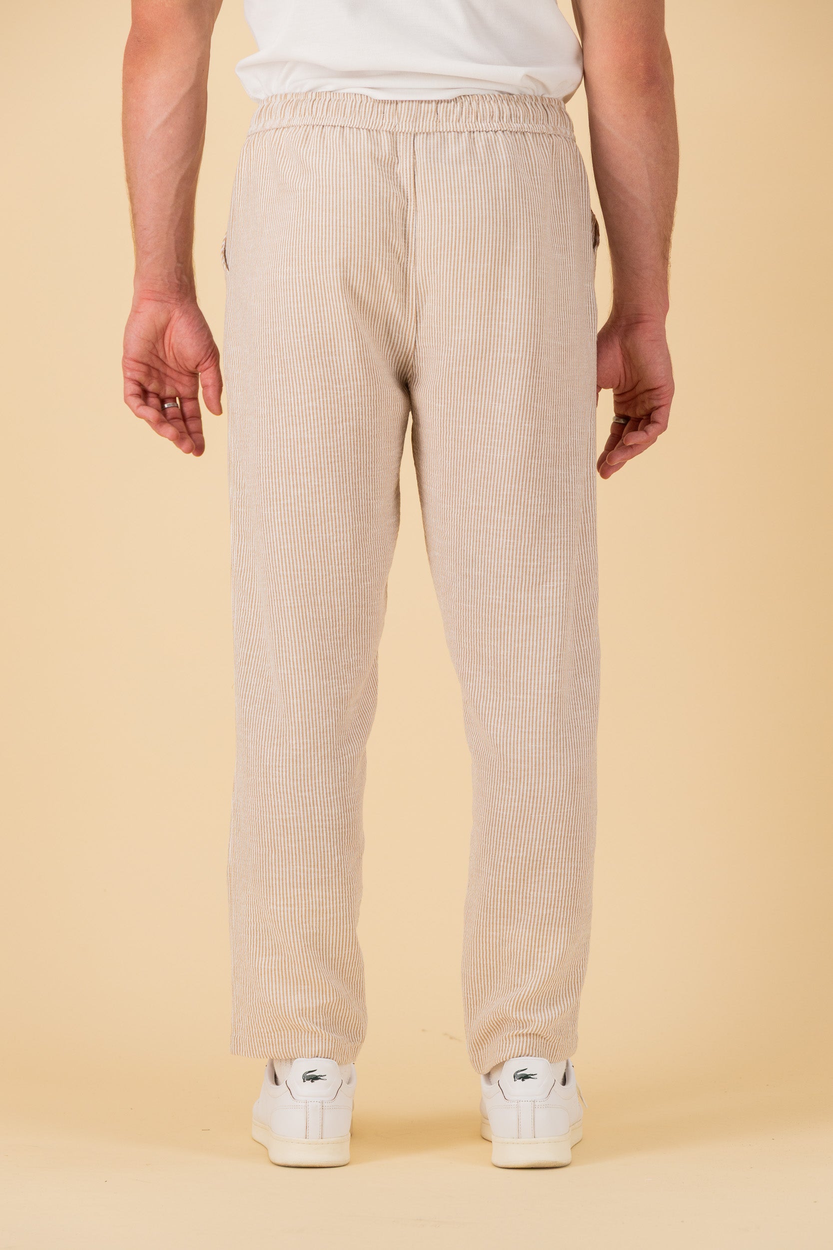 Comfort Pants Nylon Rayon Thin Stripe Mocha, back view