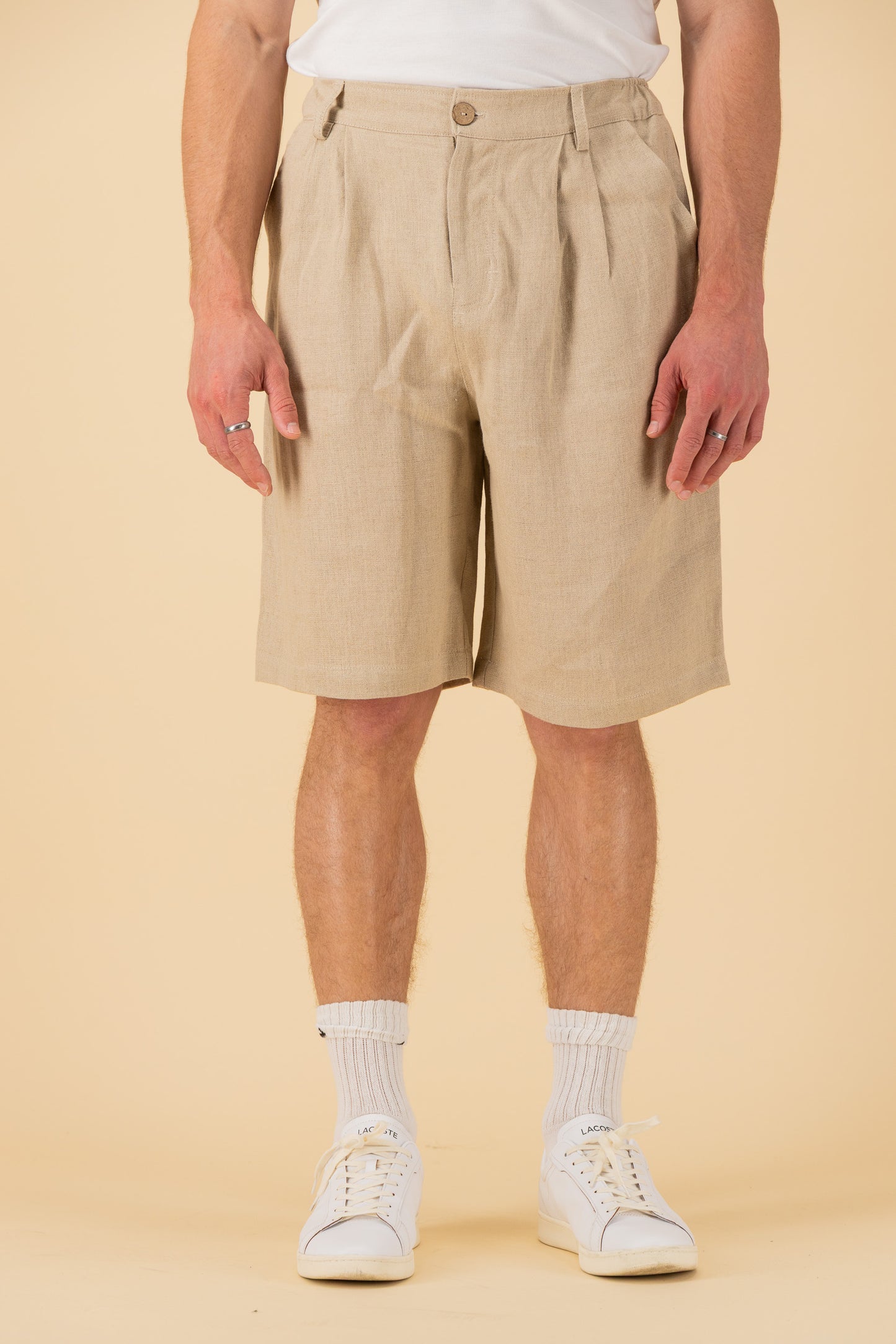 Comfort Vintage Shorts 100% Linen HW Gauze Natural, front view
