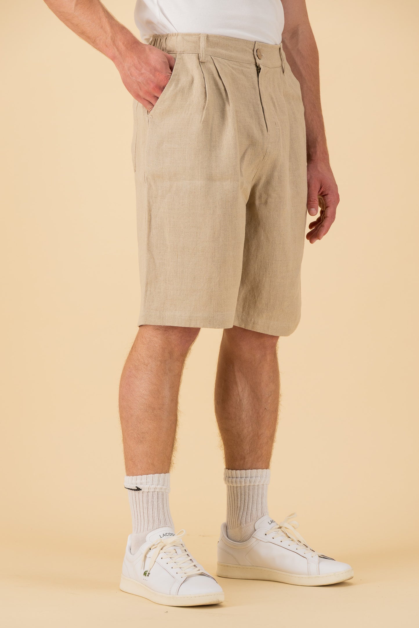 Comfort Vintage Shorts 100% Linen HW Gauze Natural, side view