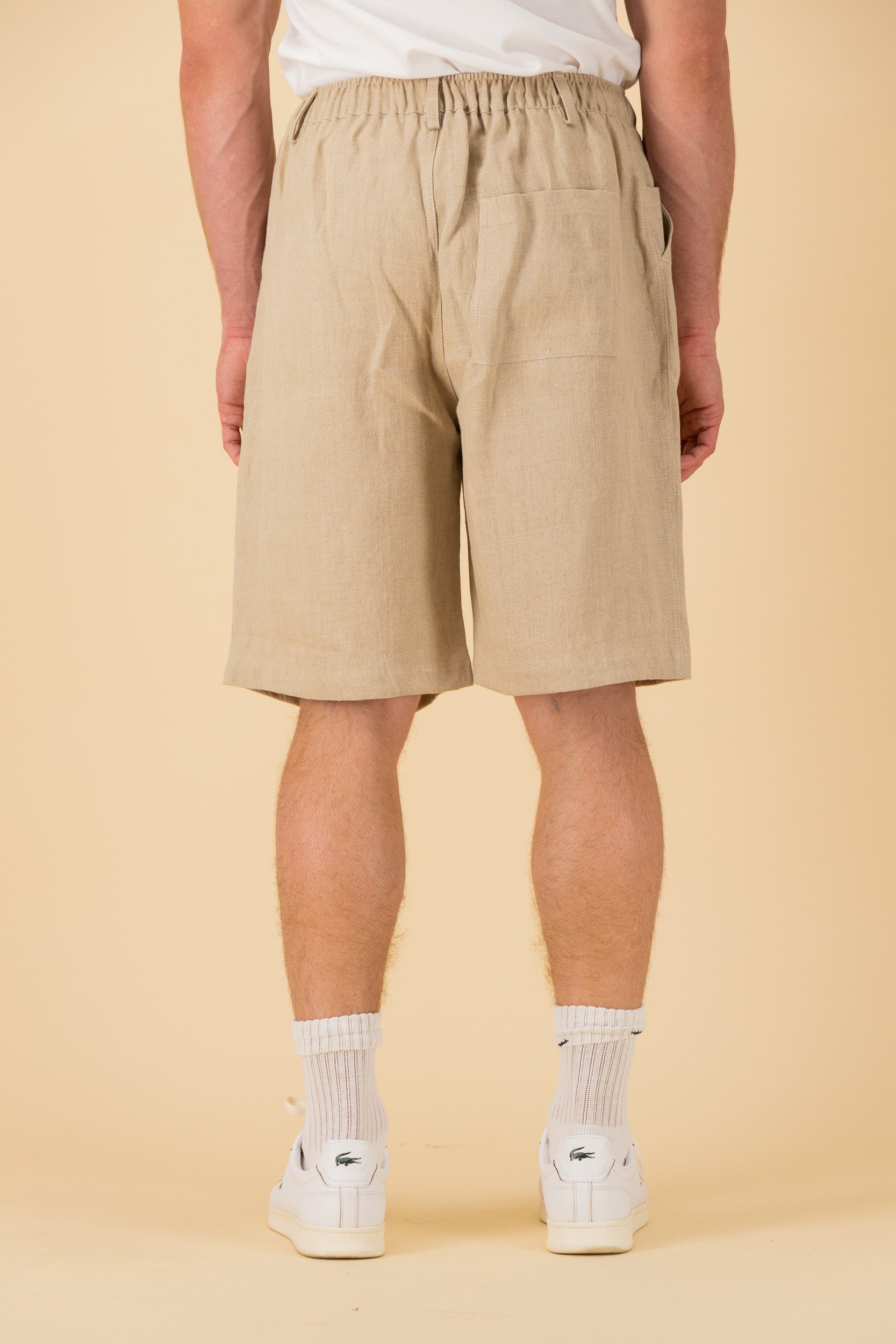 Comfort Vintage Shorts 100% Linen HW Gauze Natural, back view