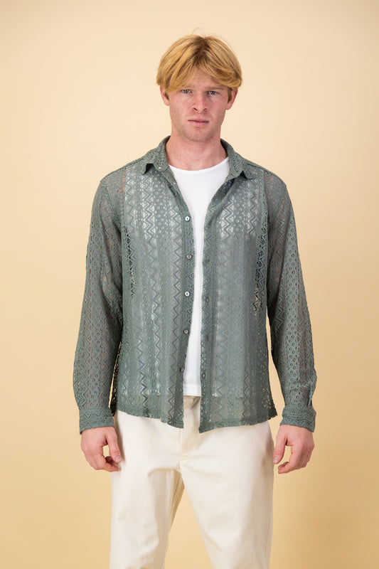 LS Shirt Lace Cotton Moss Green