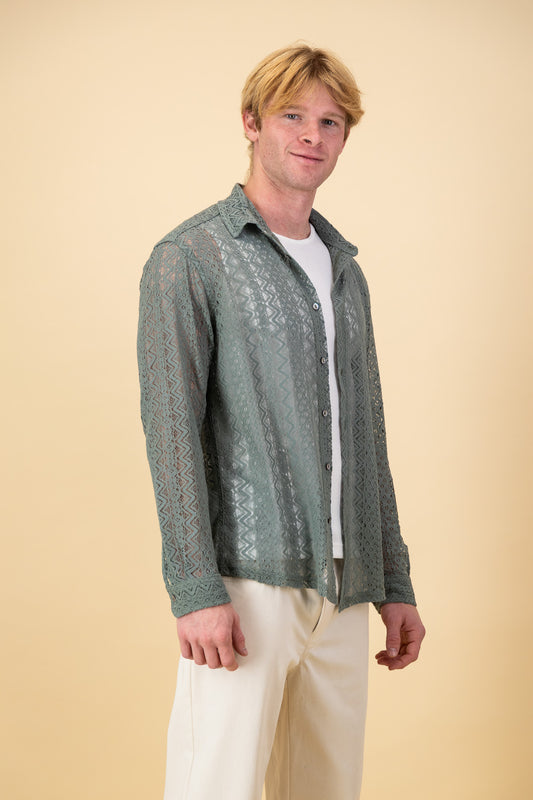 LS Shirt Lace Cotton Moss Green