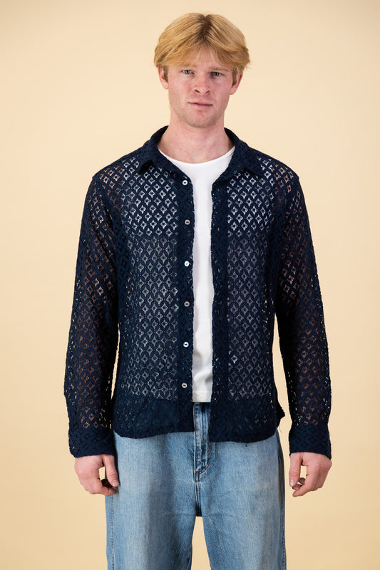 LS Shirt Lace Cotton Navy