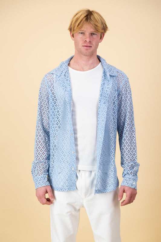 LS Shirt Lace Cotton Sky Blue