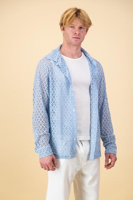 LS Shirt Lace Cotton Sky Blue