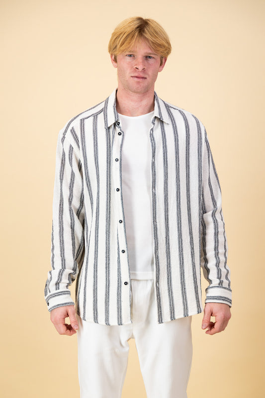 Cotton LS Shirt Retro Stripe Black
