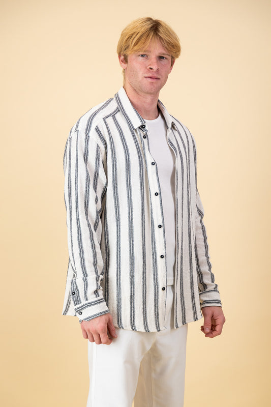 Cotton LS Shirt Retro Stripe Black
