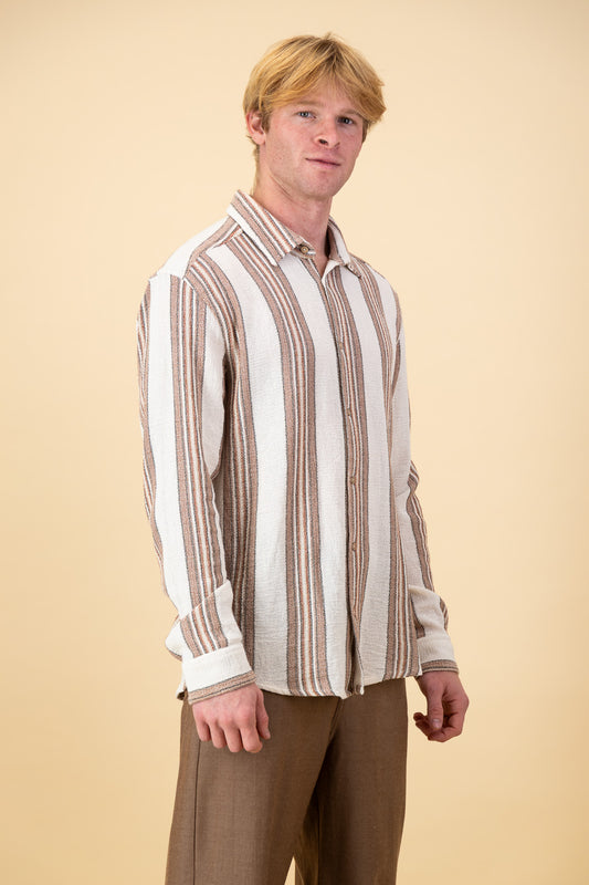 Cotton LS Shirt Retro Stripe Brown