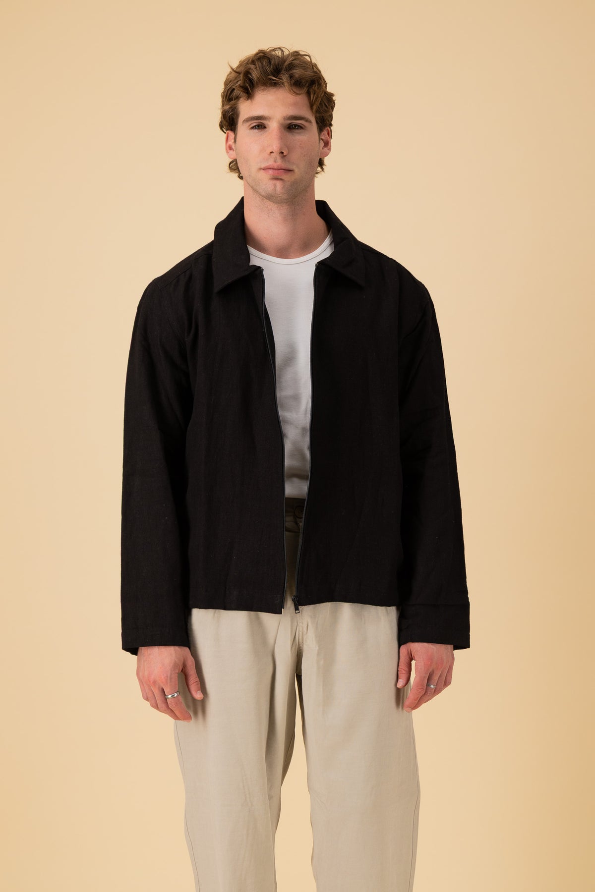 Harrington 100% Linen Twill Black, front view