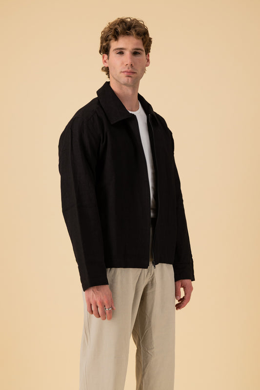 Harrington 100% Linen Twill Black, side view