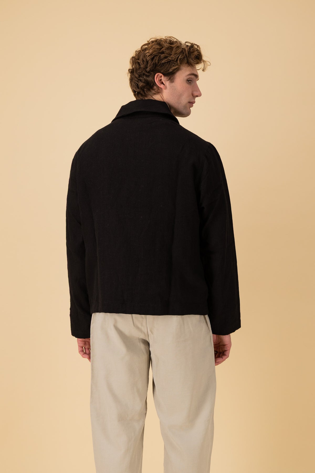 Harrington 100% Linen Twill Black, back view