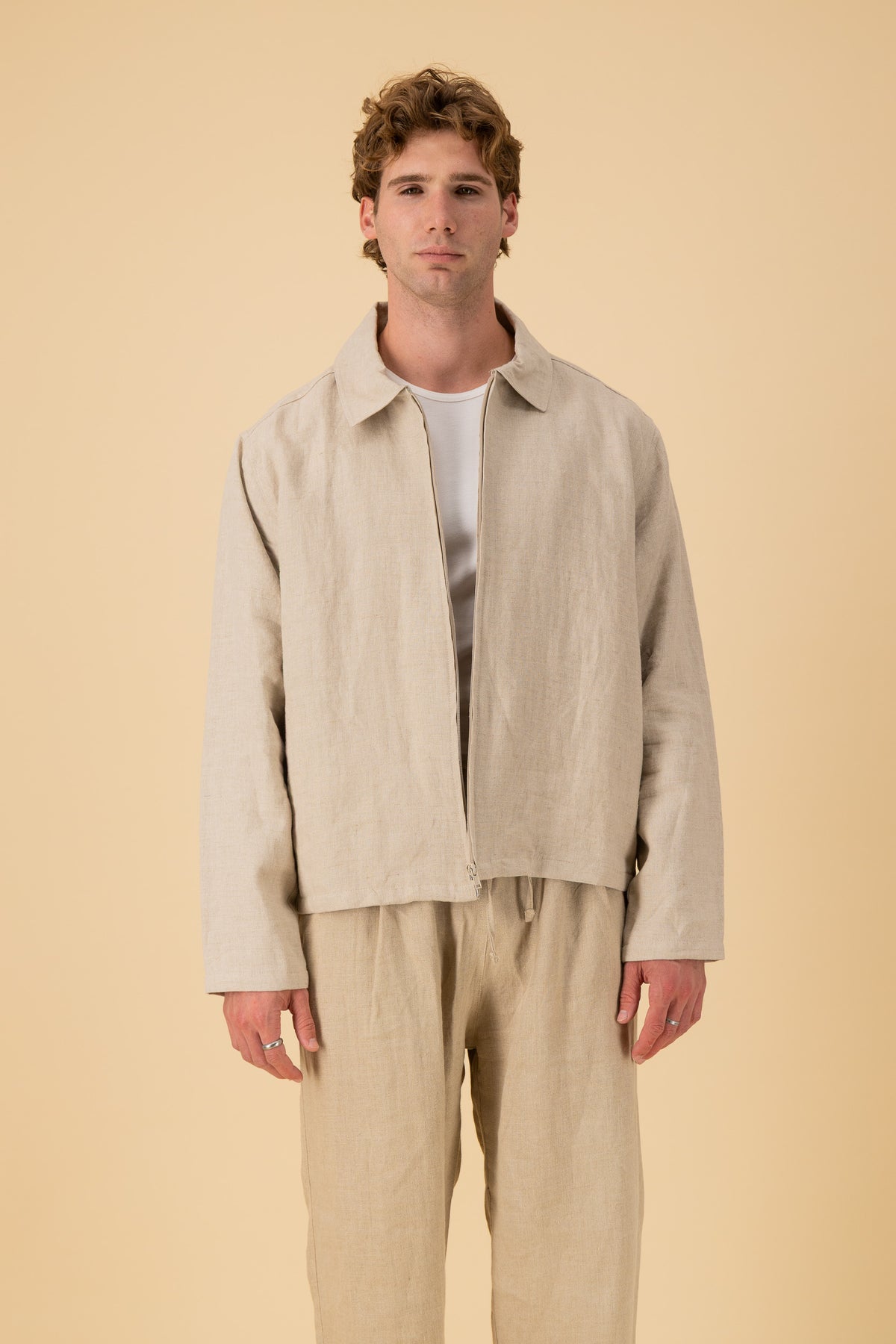 Harrington 100% Linen Twill Clay, front view