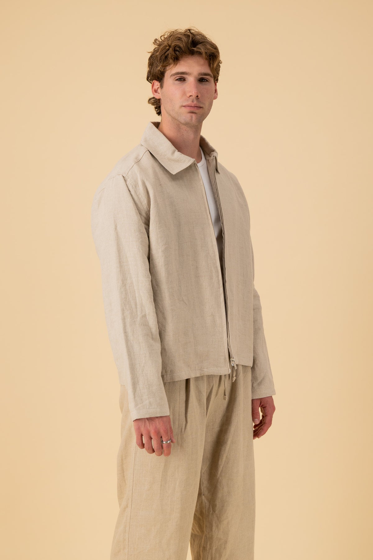 Harrington 100% Linen Twill Clay, side view