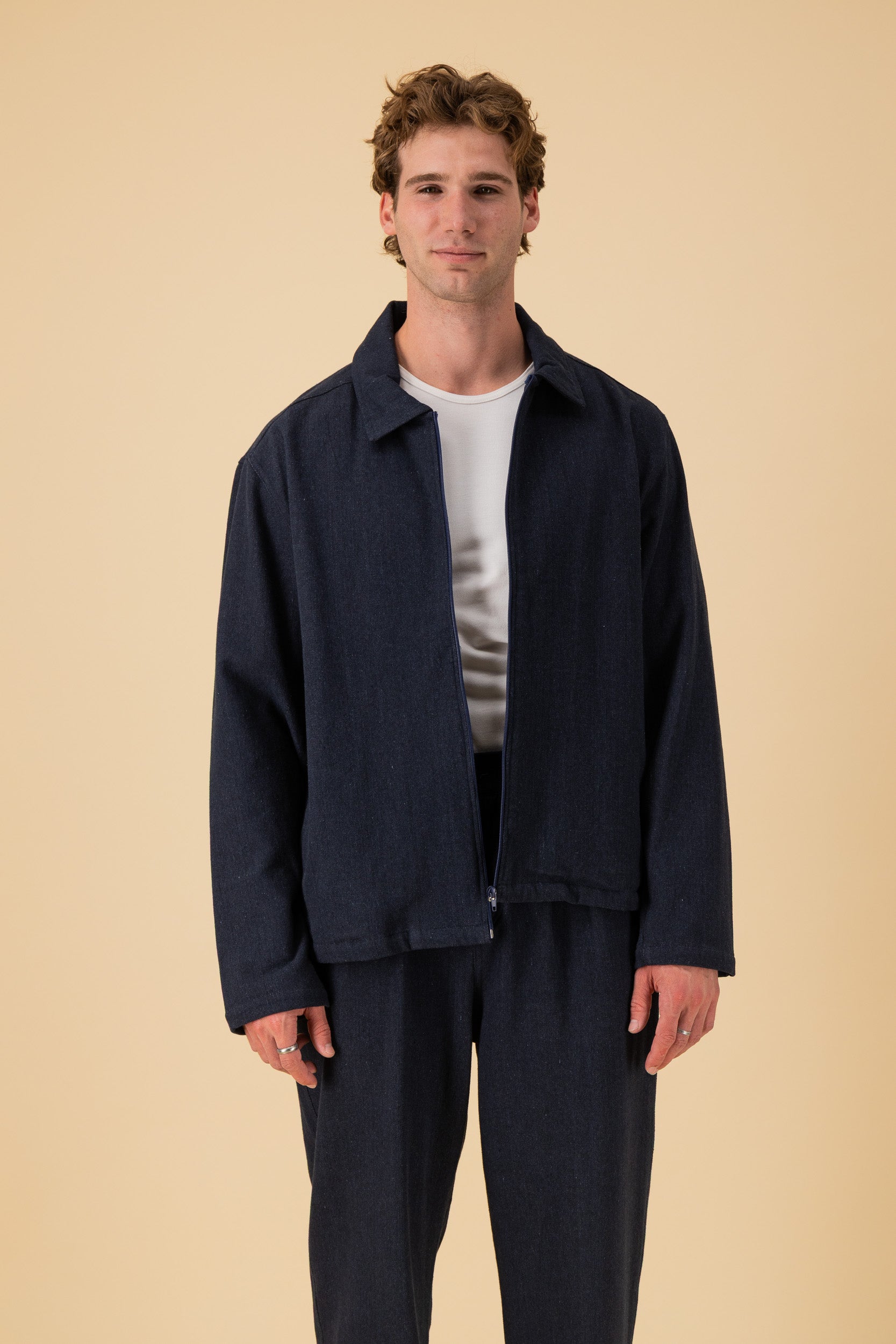 Harrington Cotton Dark Denim, front view