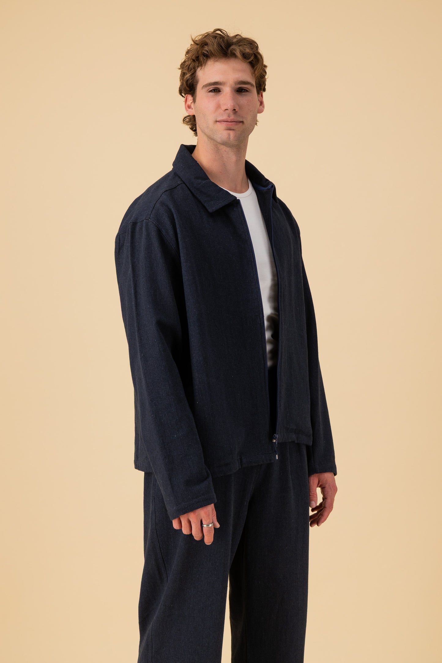 Harrington Cotton Dark Denim, side view