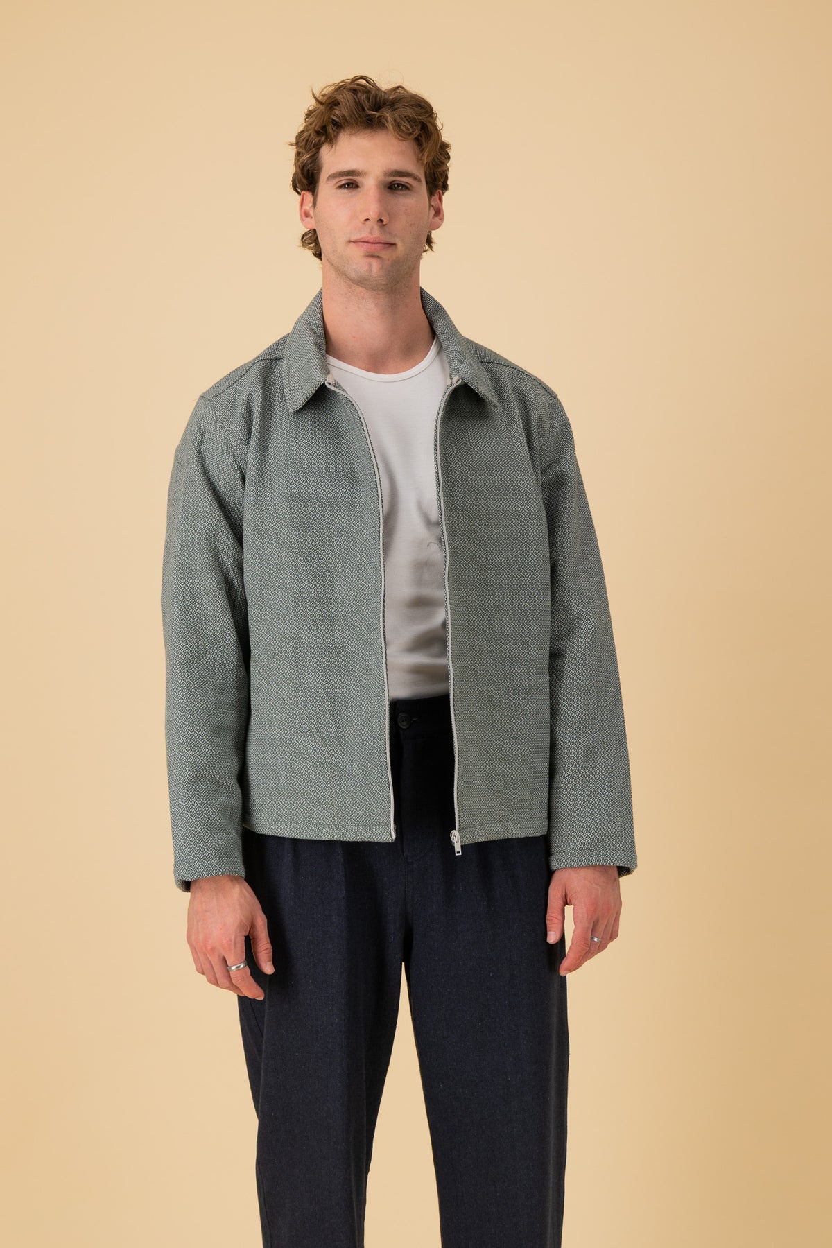 Harrington Cotton Dobby Fern Green, front view