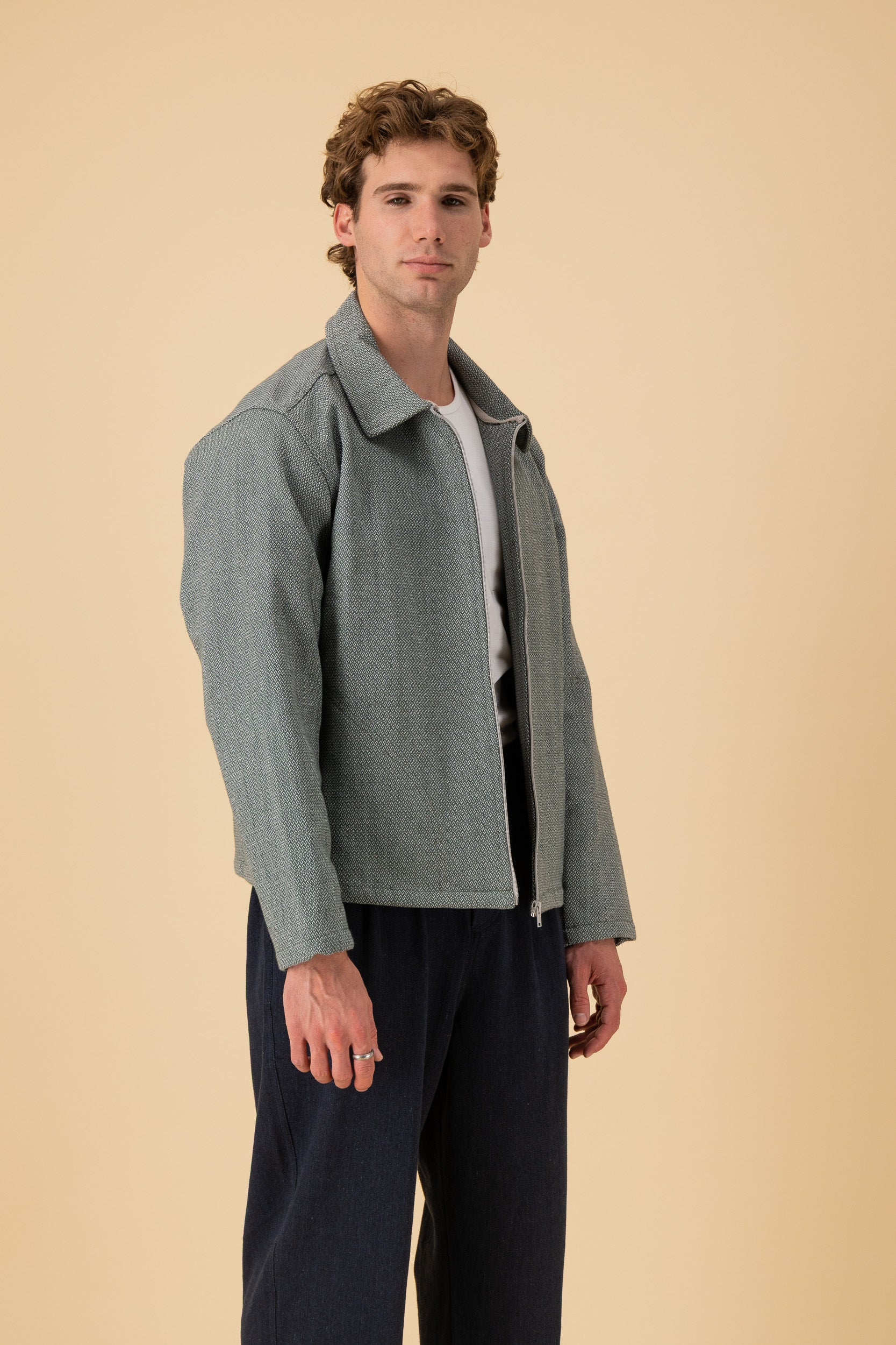 Harrington Cotton Dobby Fern Green, side view