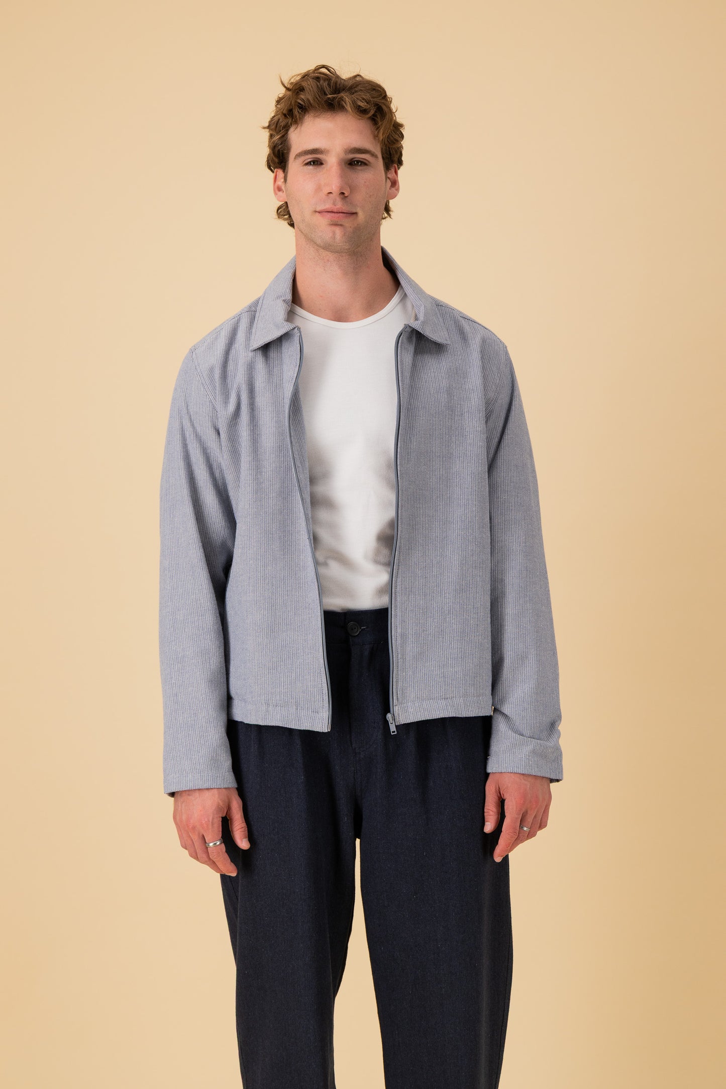 Harrington Denim Herringbone Light Blue, front view