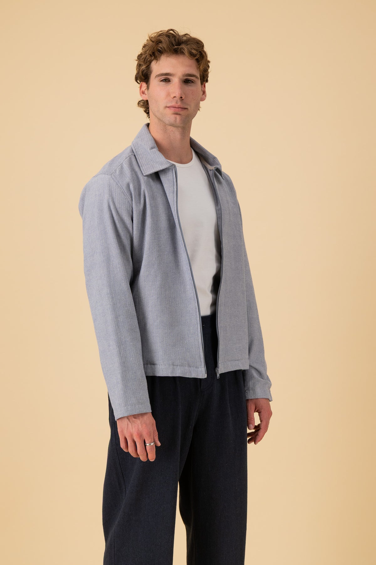 Harrington Denim Herringbone Light Blue, side view