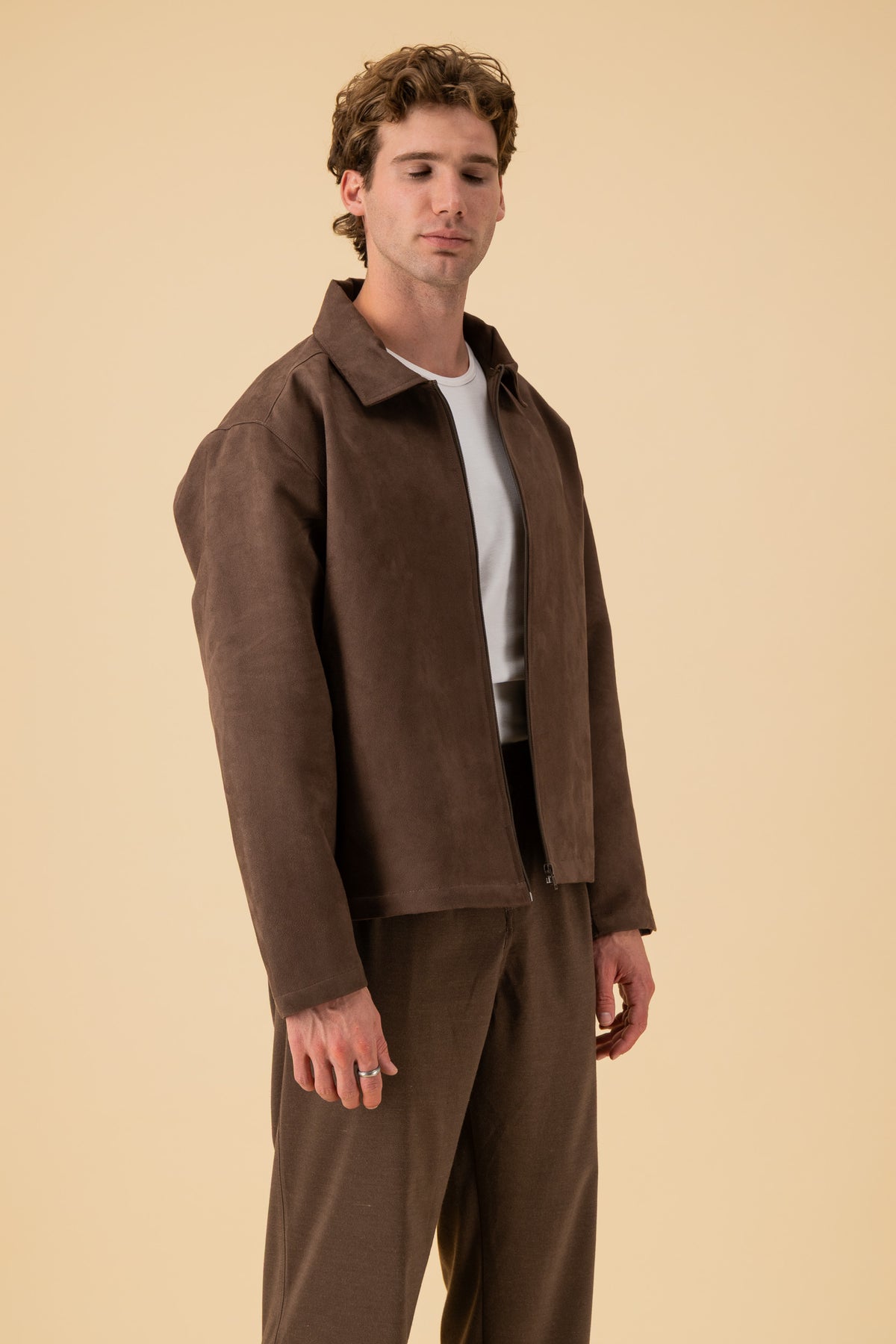 Harrington Faux Suede Chocolate, side view