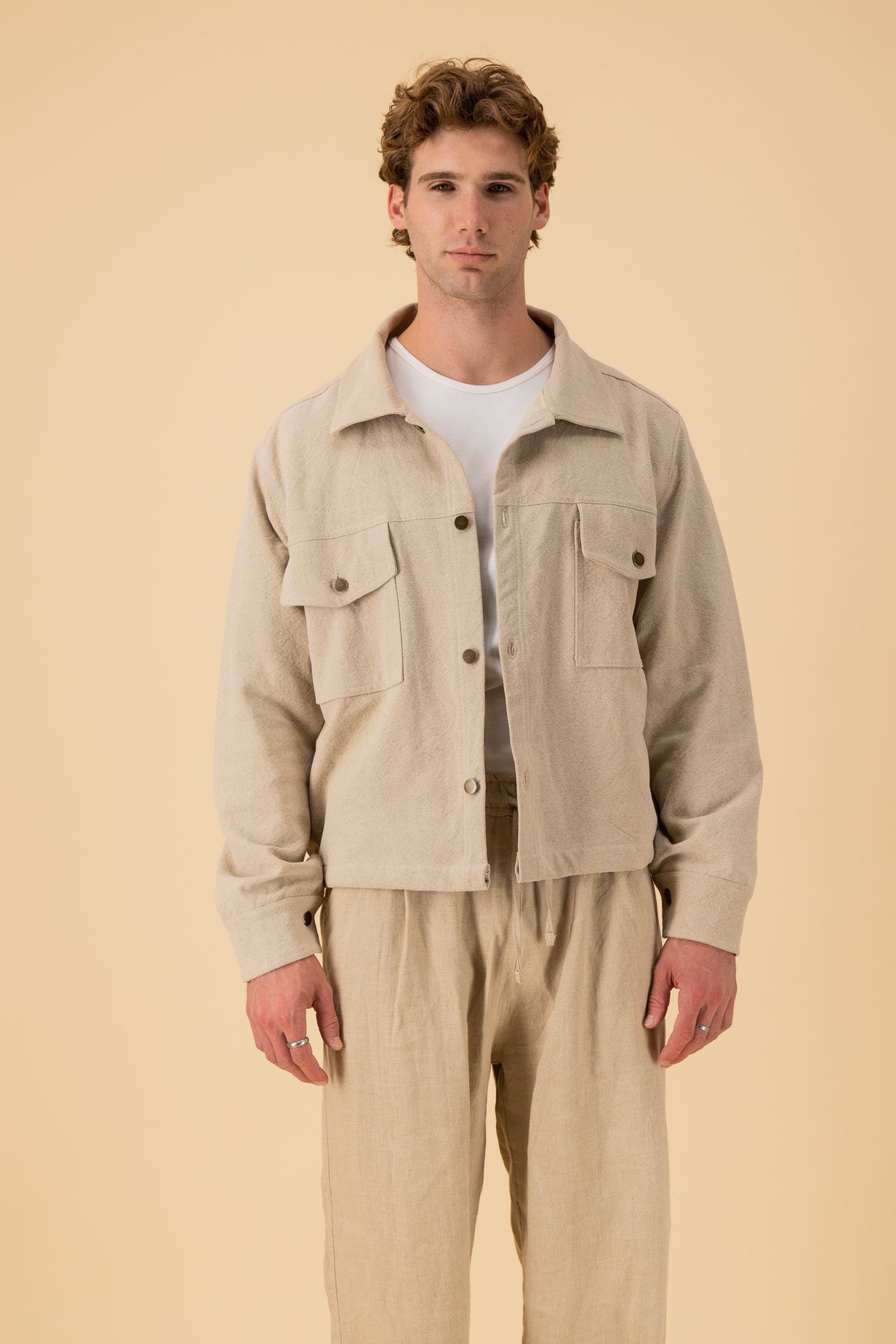 Jeans Jacket 100% Linen HW Natural, front view