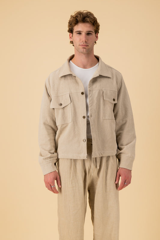Jeans Jacket 100% Linen HW Natural, front view