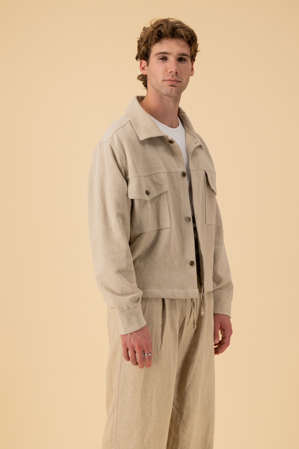 Jeans Jacket 100% Linen HW Natural, side view