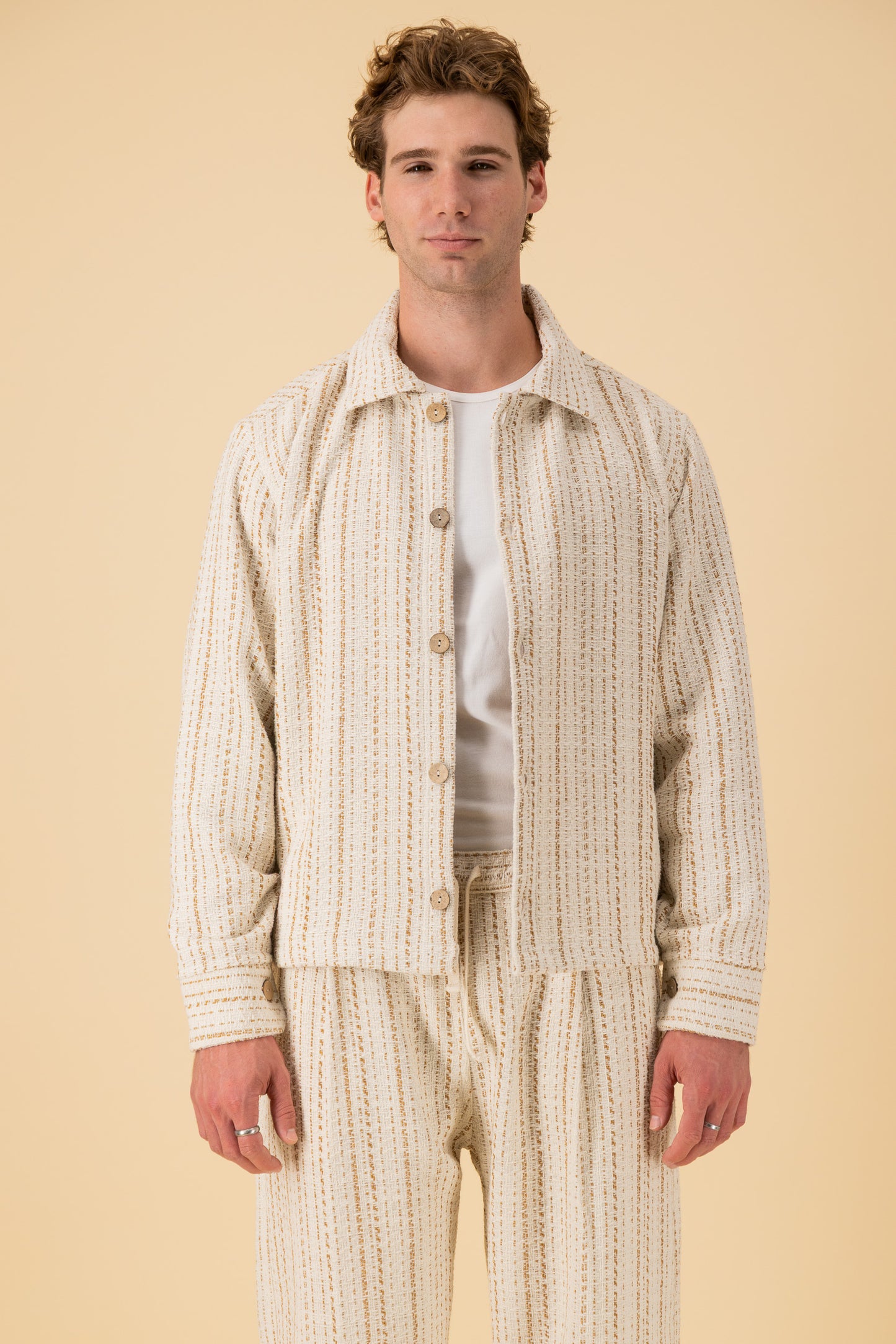 Jeans Jacket Acrylic Tweed Caramel Stripe, front view