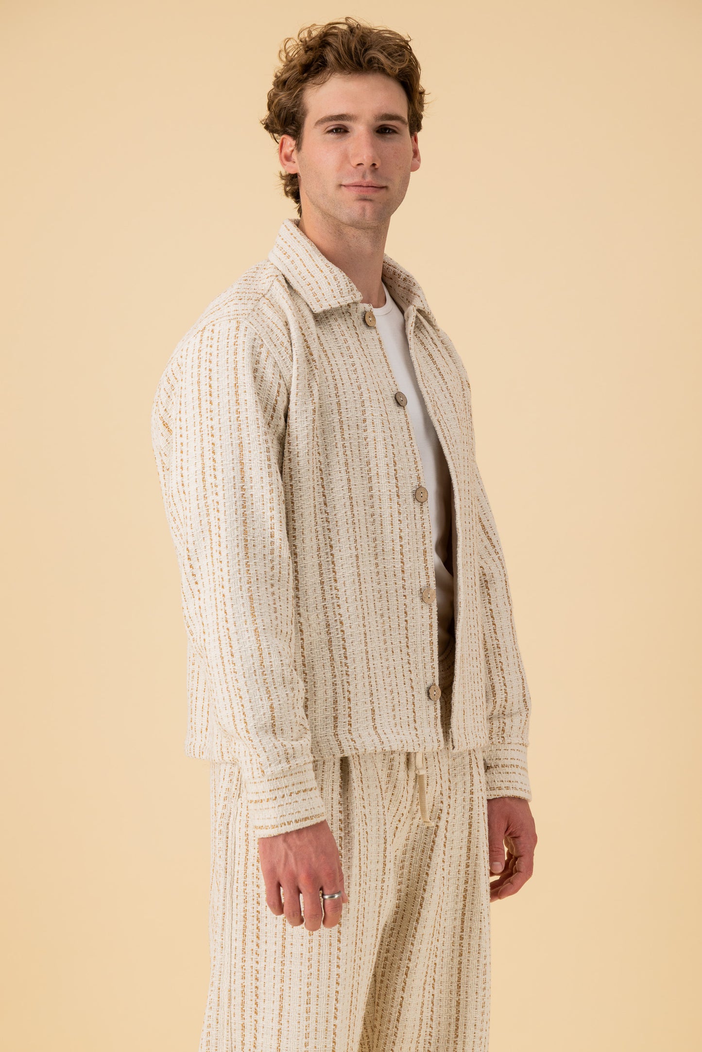 Jeans Jacket Acrylic Tweed Caramel Stripe, side view