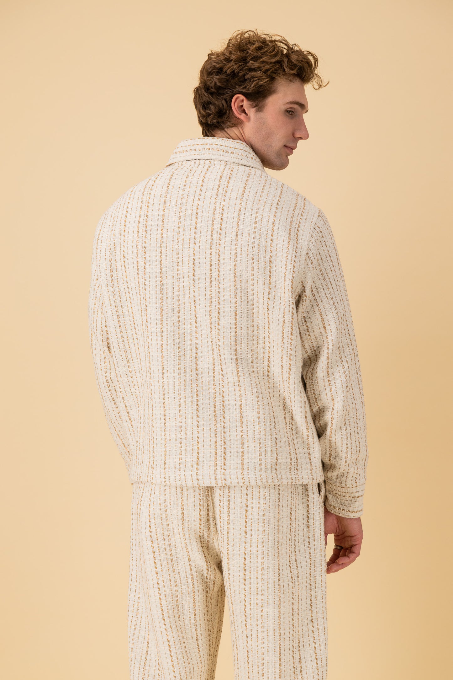 Jeans Jacket Acrylic Tweed Caramel Stripe, back view