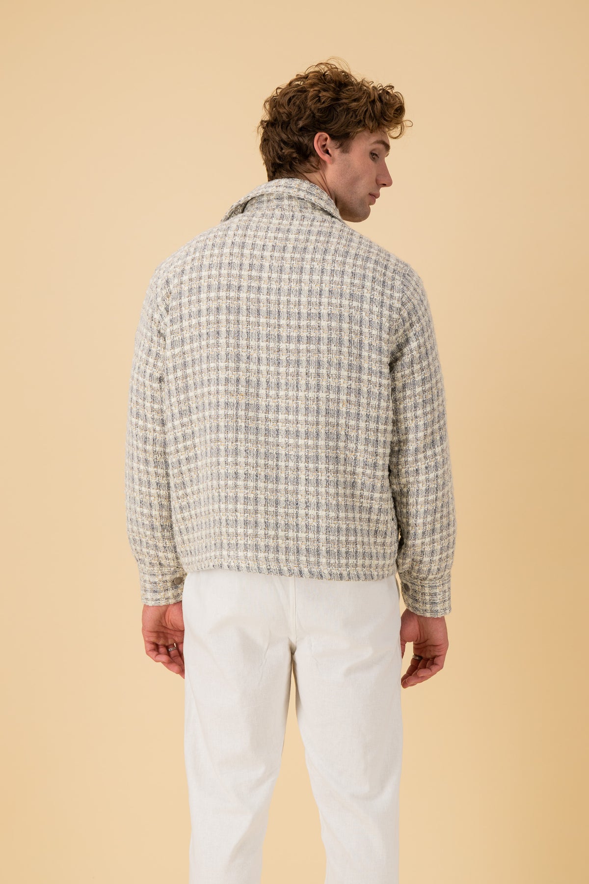 Jeans Jacket Acrylic Tweed Grey & Cream, back view