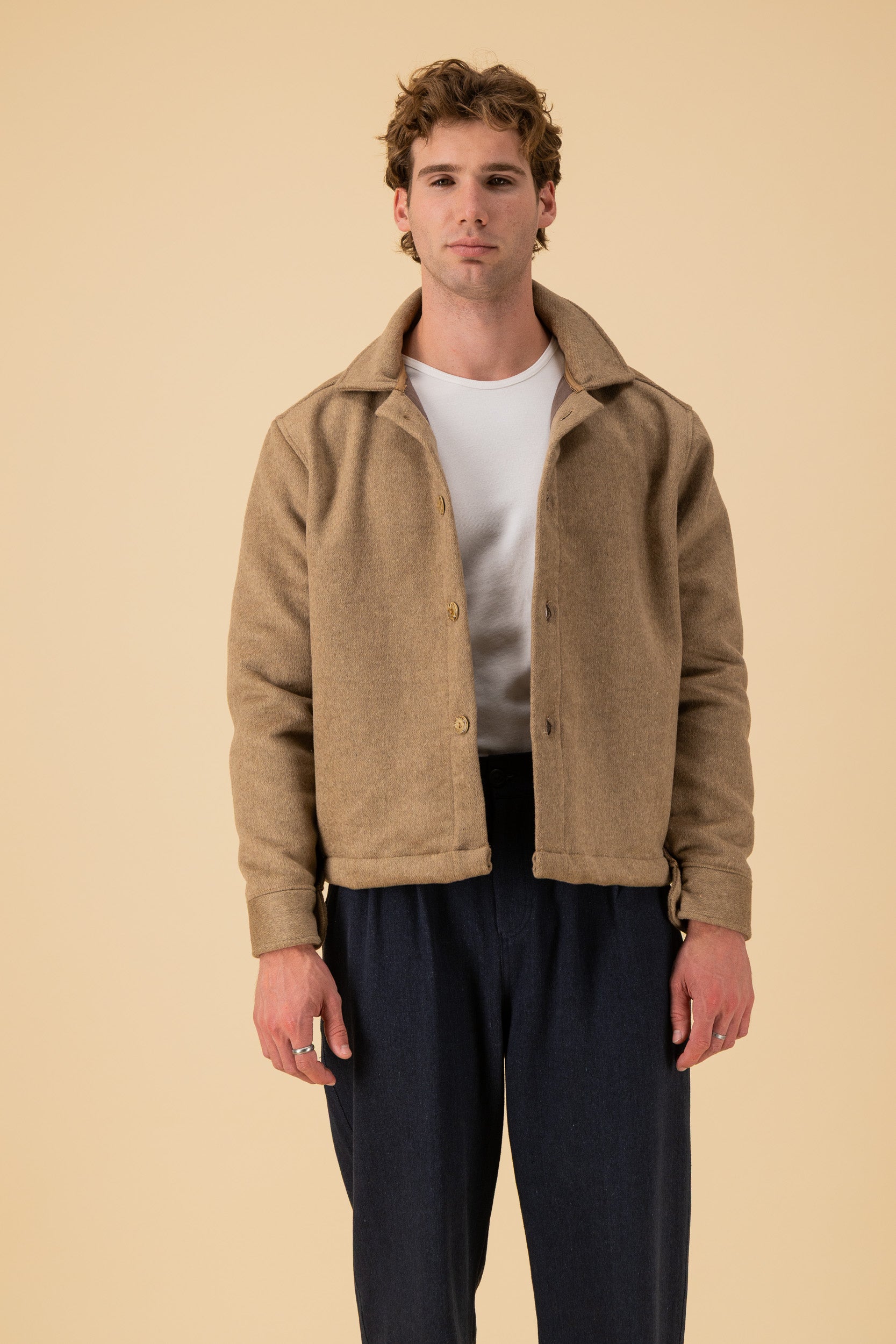 Jeans Jacket Wool Blend Melton Caramel, front view