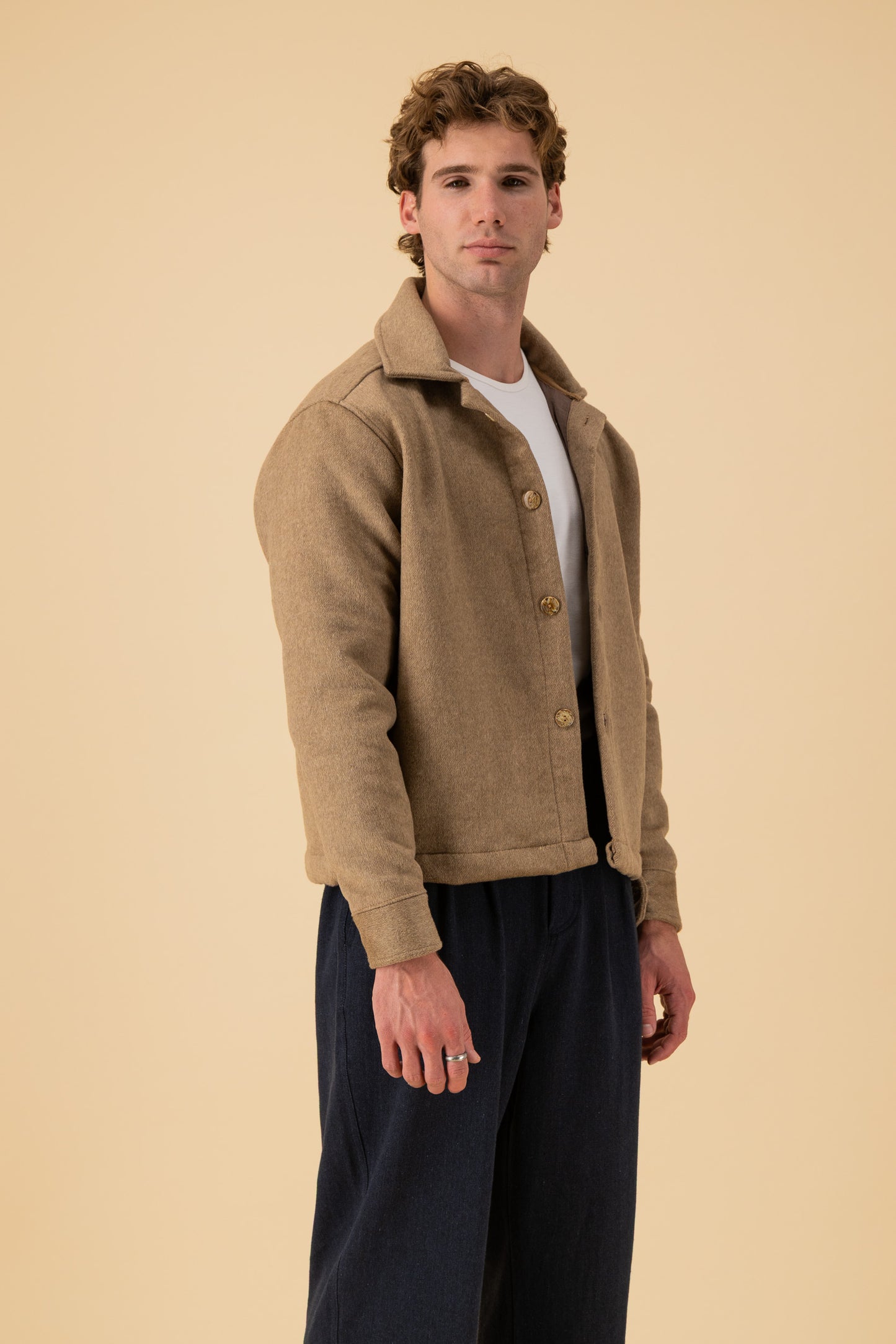 Jeans Jacket Wool Blend Melton Caramel, side view