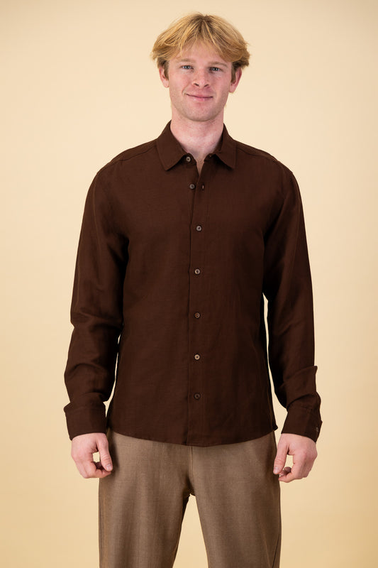 Linen LS Shirt Chocolate