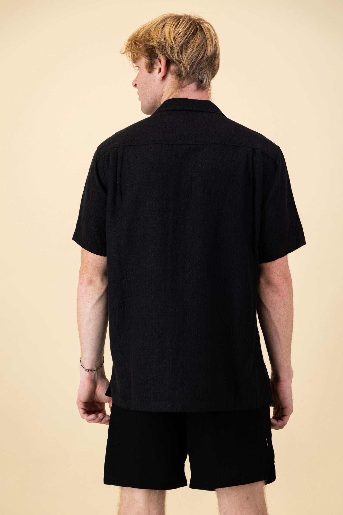Linen Rayon Shirt Diamond Dobby Jacquard Black