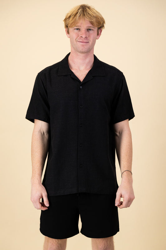 Linen Rayon Shirt Diamond Dobby Jacquard Black