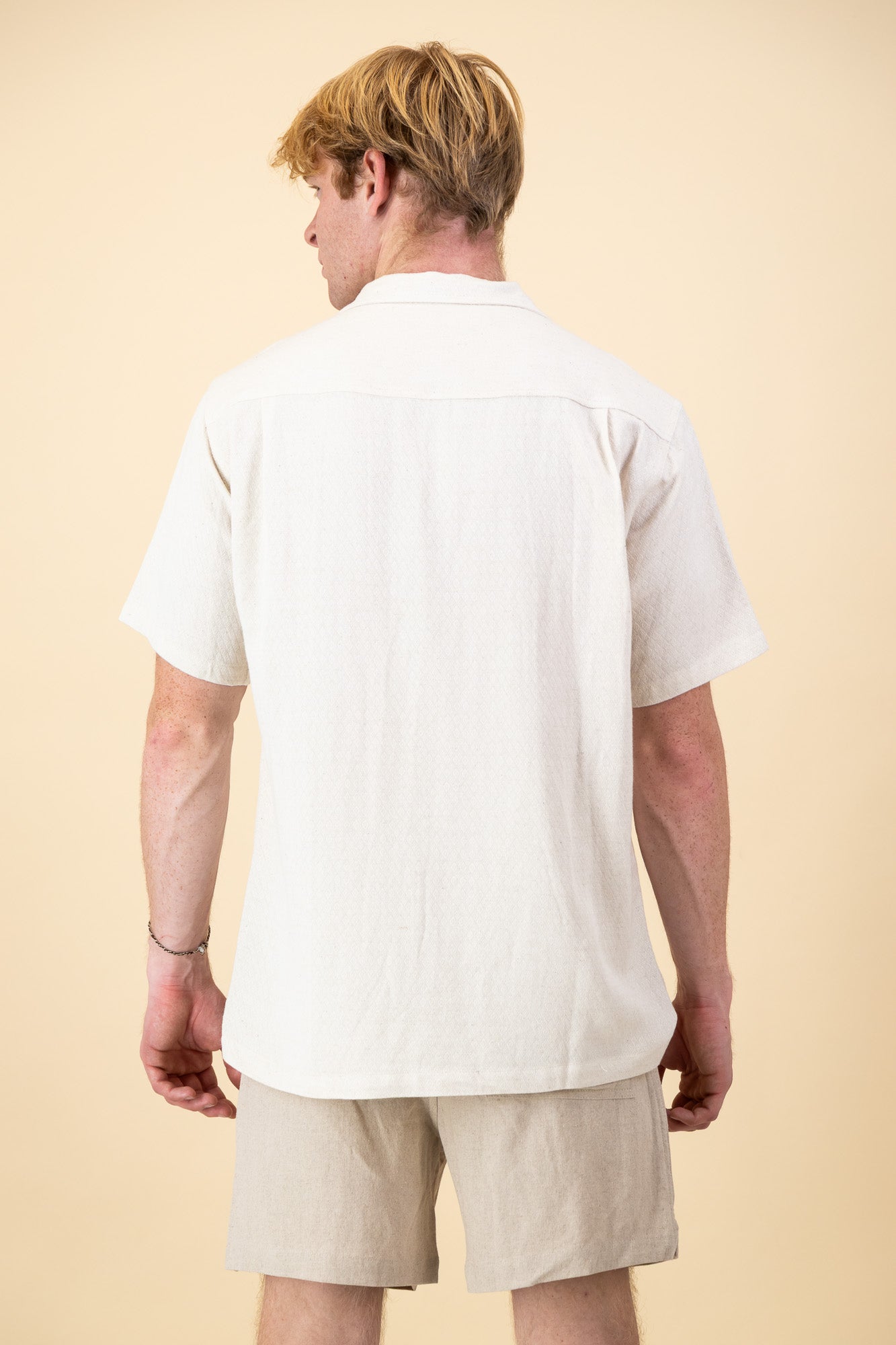 Linen Rayon Shirt Diamond Dobby Jacquard Cream