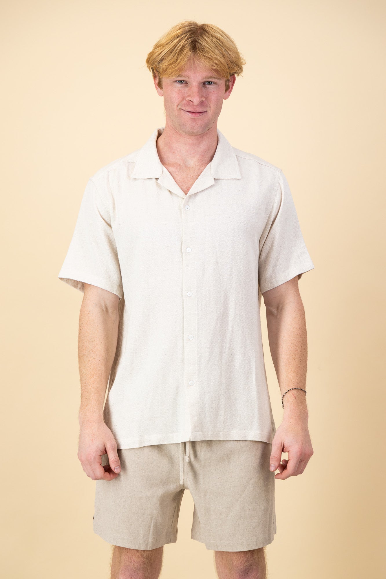 Linen Rayon Shirt Diamond Dobby Jacquard Cream